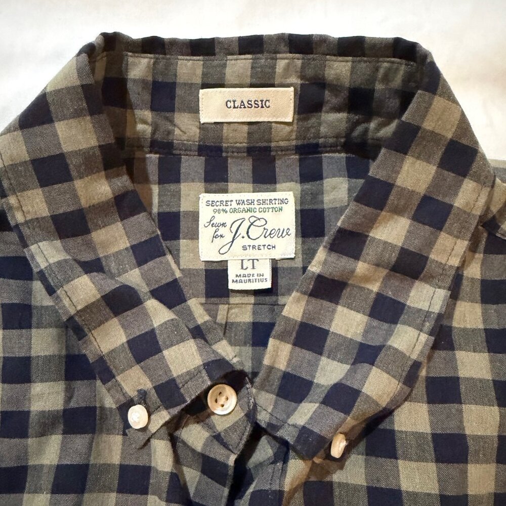 J. Crew Men's Long-Sleeved Cotton Classic Khaki & Black Button Down - Size LT